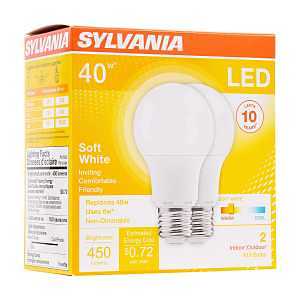 BULB LED 10YR 40W A19 27K 2PK 