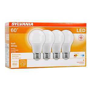 BULB LED 10YR 60W A19 27K 4PK 