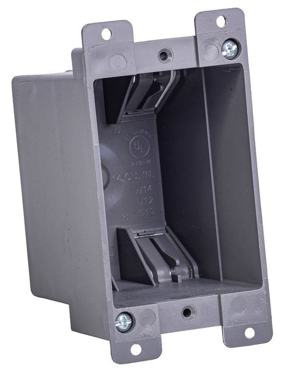 Gardner Bender BOX-RS14 Switch/Outlet Box, Standard Outlet, 1-Gang, 4-Knockout, PVC, Gray, In-Wall