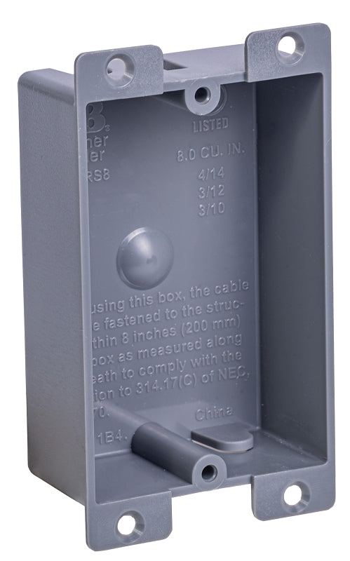 Gardner Bender BOX-RS8 Switch/Outlet Box, Shallow Outlet, 1-Gang, PVC, Gray, In-Wall