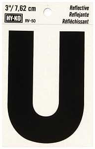 LETTER HOUSE U 3IN REFL BLK   