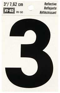 NUMBER HOUSE 3 3IN REFL BLK   