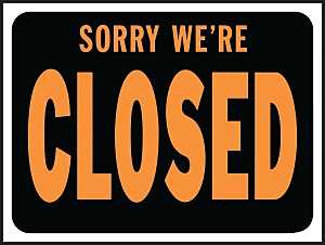 SIGN SORRY WE ARE CLOSED PLAST
