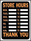 SIGN STORE HOURS 9X12IN PLAST 