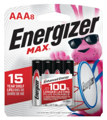 Energizer E92MP-8 Battery, 1.5 V Battery, 1250 mAh, AAA Battery, Alkaline, Manganese Dioxide, Zinc, Rechargeable: No
