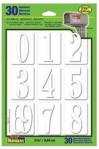 NUMBER SLF-ADH 0-9 WHT 2.375IN