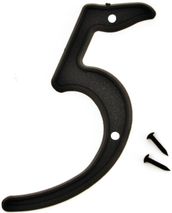 Hy-Ko PN-29 Series PN-29/5 3D House Number, Character: 5, 4 in H Character, Black Character, Plastic