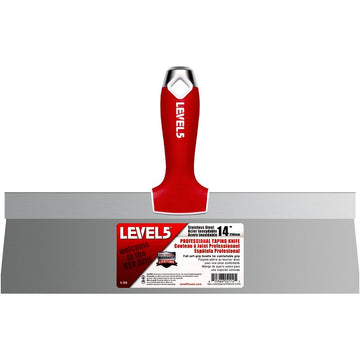 Level5 5-138 Taping Knife, 14 in W Blade, Stainless Steel Blade, Soft Grip Handle