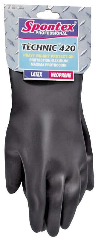 Spontex Technic 420 33545 Protective Gloves, M, 12-1/2 in L, Neoprene, Black