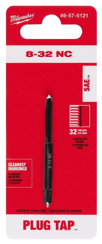 Milwaukee 49-57-5121 Straight Flute Plug Tap, #8-32 Thread, Coarse Thread, HCS