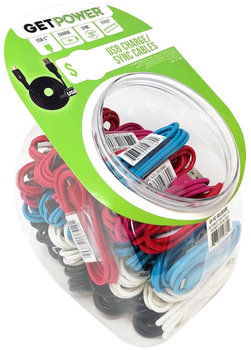 GetPower CWP-USBBOWLUSBC Braided USB Charge/Sync Cable, Assorted Sheath, 3 ft L