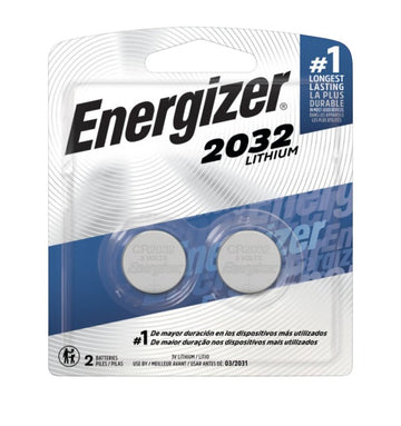 Energizer 2032BP-2 Coin Cell Battery, 3 V Battery, 235 mAh, CR2032 Battery, Manganese Dioxide, Lithium