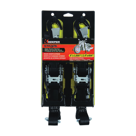Keeper 05741 Tie-Down, 1-1/4 in W, 8 ft L, Polyester, Black, 1000 lb, Snap Hook End Fitting