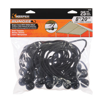 Keeper 06345 Bungee Cord, 8 in L, Rubber, Black, Toggle Ball End