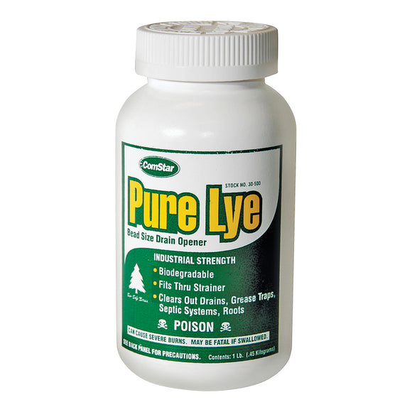 ComStar Pure Lye 30-500 Drain Opener, Beads, Flakes, Clear/White, Sharp, 1 lb Bottle