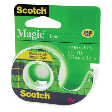 Scotch 104 Permanent Single-Sided Office Tape, 450 in L, 1/2 in W, Plastic Backing