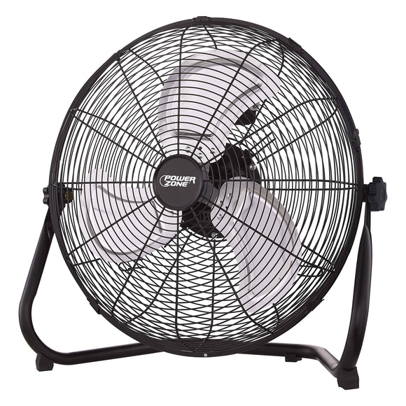 PowerZone LF-20 Floor Fan, 120 VAC, 20 in Dia Blade, 3-Blade, 3-Speed, 360 deg Rotating, Black