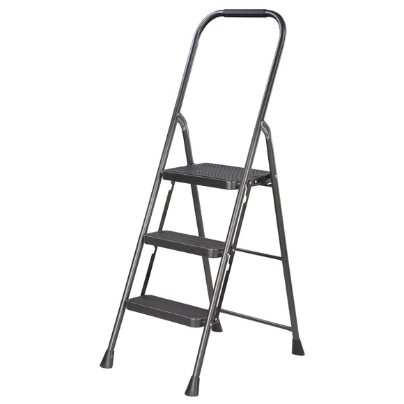 Simple Spaces HB3-2H Folding Step Stool, 50-3/4 in H, 3-Step, 225 lb, 5-1/8 in D Step, Steel, Black