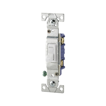 Eaton Wiring Devices 1301-7W Series Toggle Switch, White, 15 A, 120 V, 4.2 in L x 1.3 in W x 1.103 in D Dimension