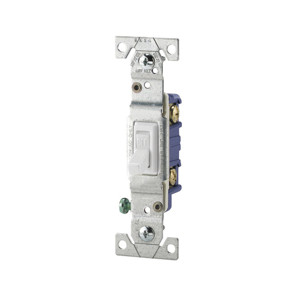Eaton Wiring Devices 1301-7W Series Toggle Switch, White, 15 A, 120 V, 4.2 in L x 1.3 in W x 1.103 in D Dimension