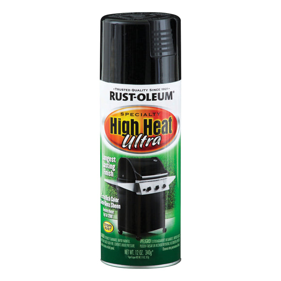 Rust-Oleum 241169 High-Heat Spray Paint, Semi-Gloss, Black, 12 oz Can, Oil