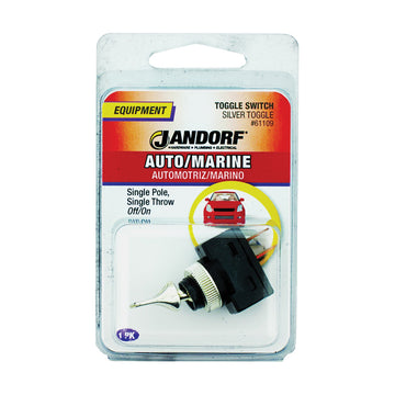Jandorf 61109 Switch, 20 A, 12 VDC, SPST, Tab Terminal, Black/Silver