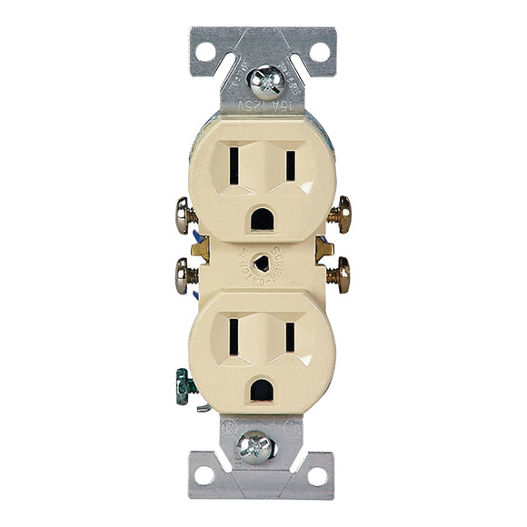 Eaton Wiring Devices 270V Duplex Receptacle, PVC, Ivory, 2-Pole, 15 A, 125 V, Push-in, Side Wiring, NEMA: 5-15R, 3-Wire