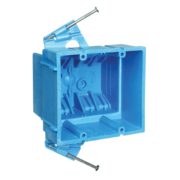 Carlon BH235A Outlet Box, 35 cu-in, 2-Gang, PVC, Blue, Nail