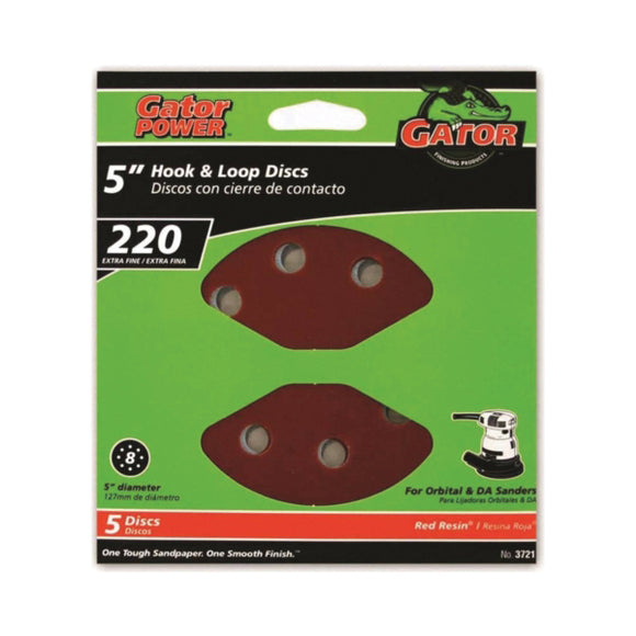 Gator 3721 Sanding Disc, 5 in Dia, 220 Grit, Extra Fine, Aluminum Oxide Abrasive, Vented, 5/PK