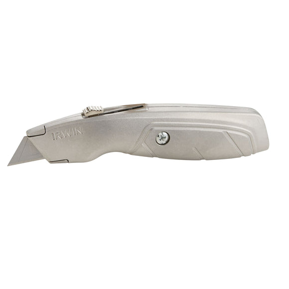 Irwin 2082101 Utility Knife, 2-1/4 in L Blade, 1-1/2 in W Blade, Bi-Metal Blade, Ergonomic Handle, Silver Handle