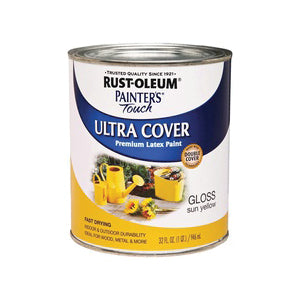 Rust-Oleum 1945502 Enamel Paint, Water Base, Gloss Sheen, Sun Yellow, 1 qt, Can, 120 sq-ft Coverage Area