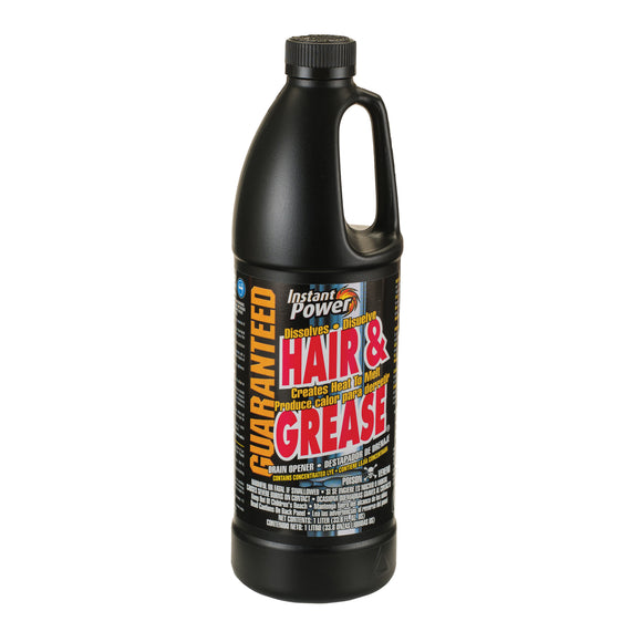 Instant Power 1969 Hair and Grease Drain Opener, Liquid, Clear, 1 L Bottle