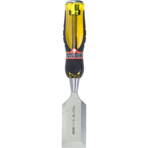 STANLEY Fatmax Thru-Tang 16-980 Chisel, 1-1/2 in Tip, 9 in OAL, Carbon Steel Blade, Ergonomic Handle