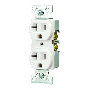 Eaton Wiring Devices BR20W Duplex Receptacle, Nylon, White, 2-Pole, 20 A, 125 V, Back, Side Wiring, NEMA: 5-20R, 60 Hz