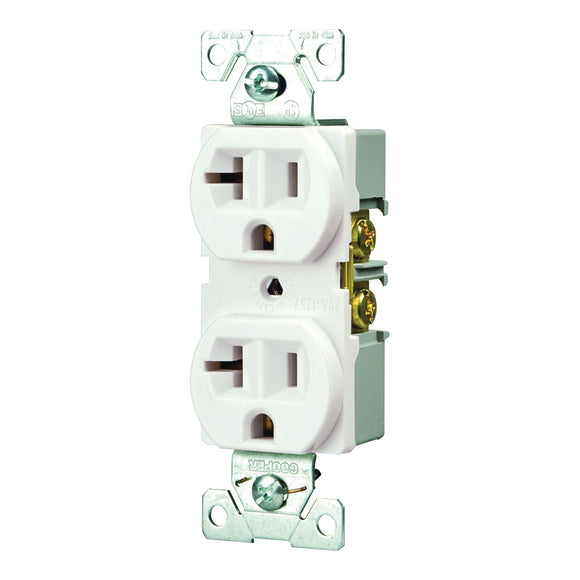 Eaton Wiring Devices BR20W Duplex Receptacle, Nylon, White, 2-Pole, 20 A, 125 V, Back, Side Wiring, NEMA: 5-20R, 60 Hz