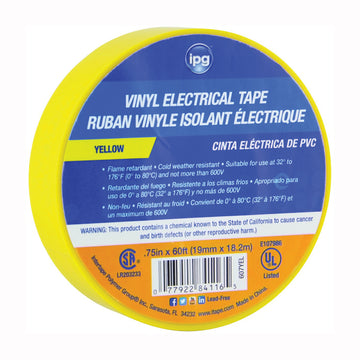 IPG 85830 Electrical Tape, 60 ft L, 3/4 in W, PVC Backing, Yellow
