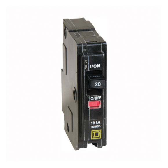 Square D QO QO120CP Mini Circuit Breaker, 20 A, 1-Pole, 120/240 VAC, 48 VDC, Fixed Trip, Plug
