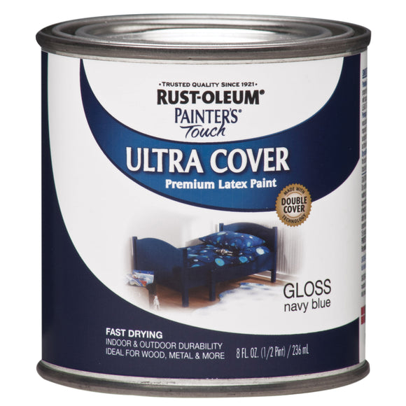 Rust-Oleum 1922730 Enamel Paint, Water Base, Gloss Sheen, Navy Blue, 0.5 pt, Can, 120 sq-ft Coverage Area