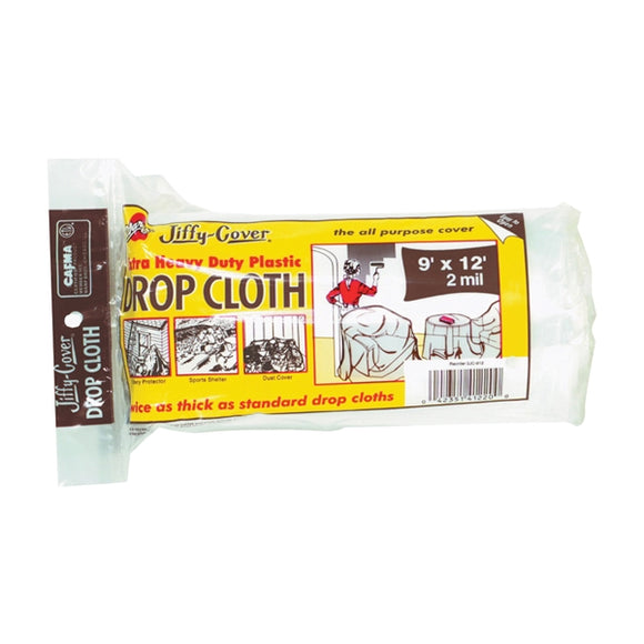 Warp's 2JC-912 Drop Cloth, 12 ft L, 9 ft W, 2 mil Thick, Plastic, Clear