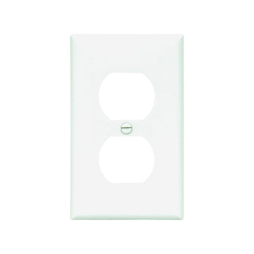 Eaton 5132W Duplex Receptacle Wallplate, 4-1/2 in L, 2-3/4 in W, Standard, 1-Gang, Nylon, White, High-Gloss, Flush