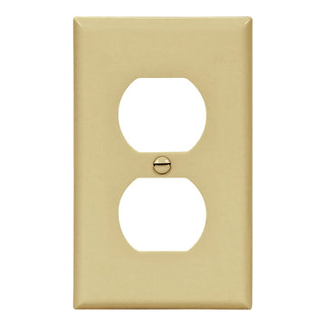 Eaton 5132V Duplex Receptacle Wallplate, 4-1/2 in L, 2-3/4 in W, Standard, 1-Gang, Nylon, Ivory, High-Gloss, Flush