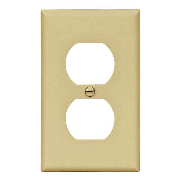 Eaton 5132V Duplex Receptacle Wallplate, 4-1/2 in L, 2-3/4 in W, Standard, 1-Gang, Nylon, Ivory, High-Gloss, Flush
