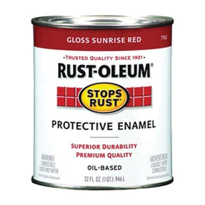 Stops Rust 7762502 Enamel Paint, Oil Base, Gloss Sheen, Sunrise Red, 1 qt, Can, 50 to 90 sq-ft/qt Coverage Area