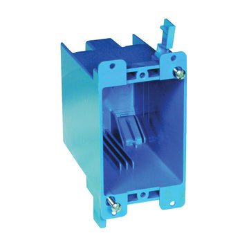 Carlon B120R Outlet Box, 20 cu-in, 1-Gang, PVC, Blue, Clamp