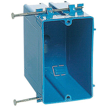 Carlon B120A-UPC Outlet Box, 20 cu-in, 1-Gang, 4-Knockout, PVC, Blue, Captive Nail