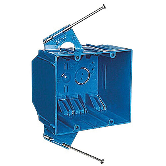 Carlon B232A-UPC Outlet Box, 2-Gang, PVC, Blue, Captive Nail