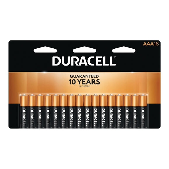 Duracell MN2400B16 Battery, 1.5 V Battery, AAA Battery, Alkaline, Manganese Dioxide, Rechargeable: No
