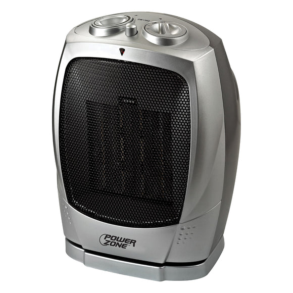 PowerZone PTC-903B Ceramic OSC Heater, 12.5 A, 120 V, 750 to 1500 W, 2-Heat Setting, Gray
