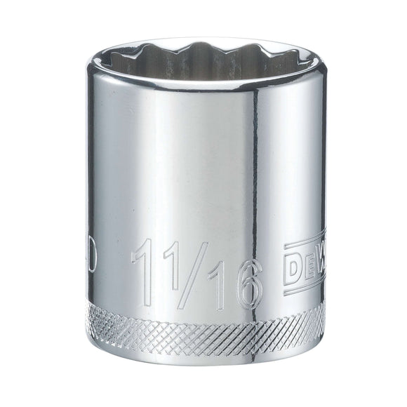 DEWALT DWMT74564OSP Drive Hand Socket, 1-1/16 in Socket, 1/2 in Drive, 12-Point, Steel, Polished Chrome Vanadium