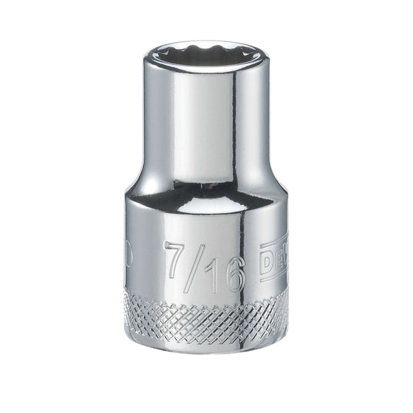 DEWALT DWMT74591OSP Drive Hand Socket, 7/16 in Socket, 1/2 in Drive, 12-Point, Steel, Polished Chrome Vanadium